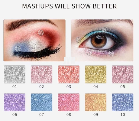 10 Farben Diamond Glitter Eyeshadow Waterproof Long, der metallischen Schimmer-Lidschatten dauert